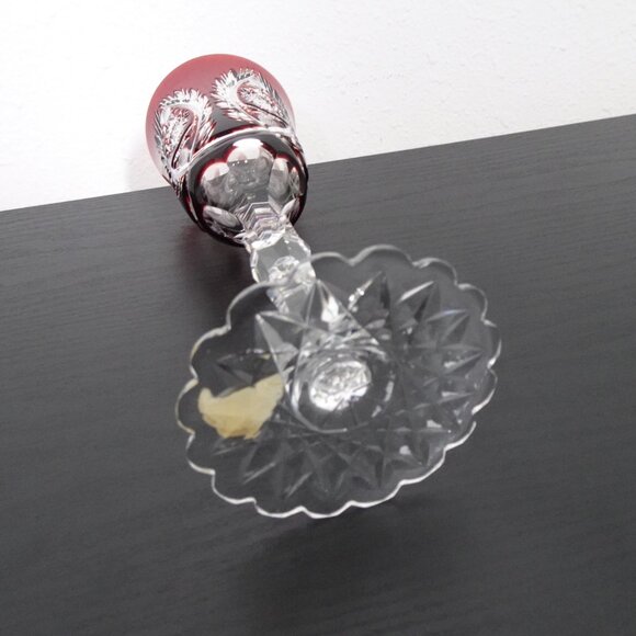 Ruby Red Cut to Clear Crystal Wine Water Goblet European 8.5" Tall Fancy Foot - Picture 12 of 12